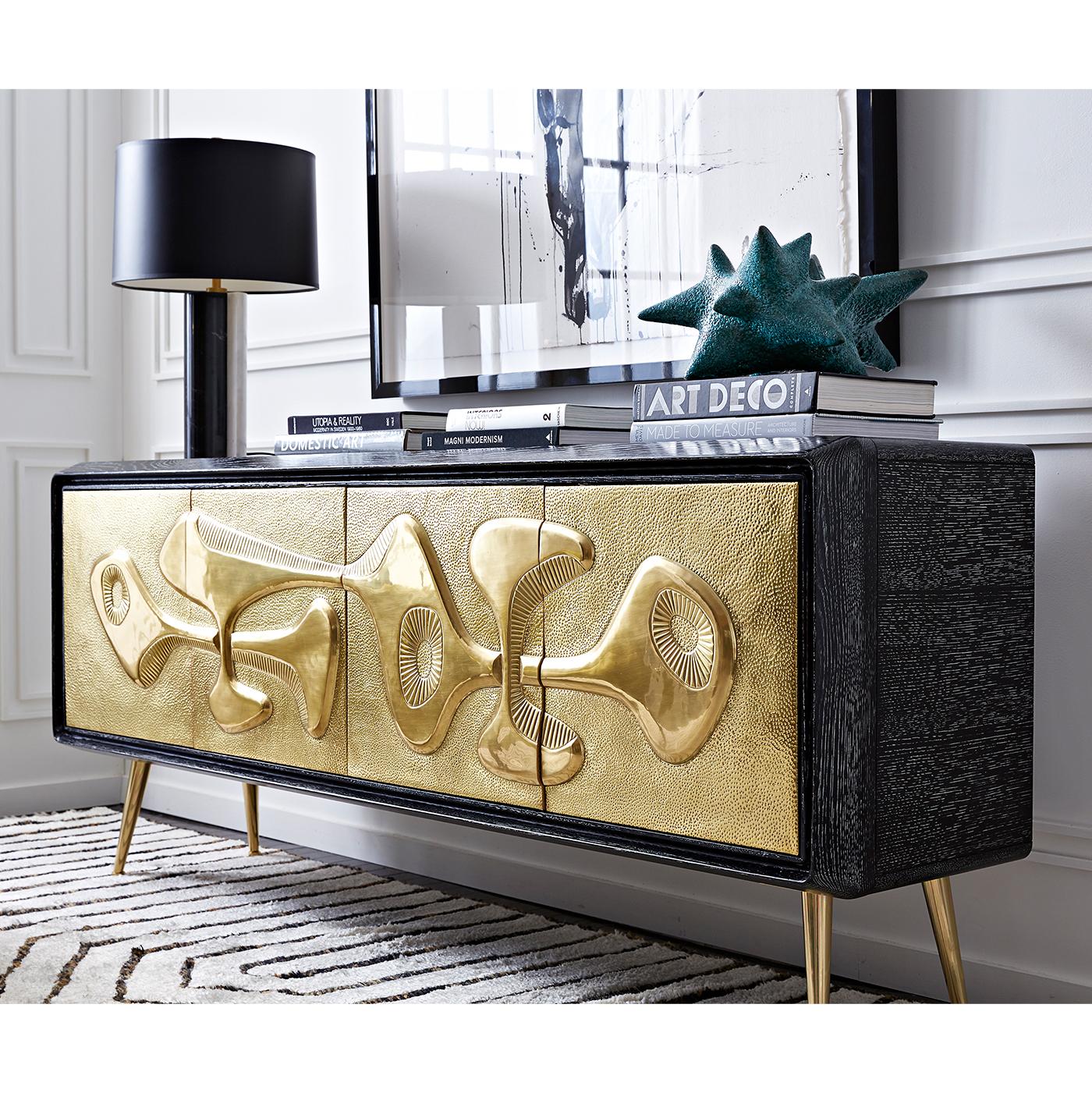 Reform Hammered Brass Credenza In New Condition For Sale In New York, NY