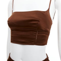 REFORMATION 100% silk brown elastic cropped top wide leg pants US0 XS
