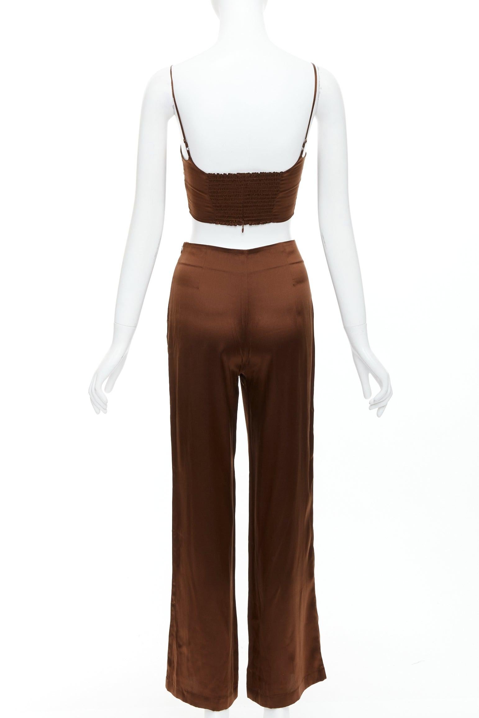 Donna REFORMATION 100% seta marrone, top elasticizzato, pantaloni a gamba larga US0 XS in vendita