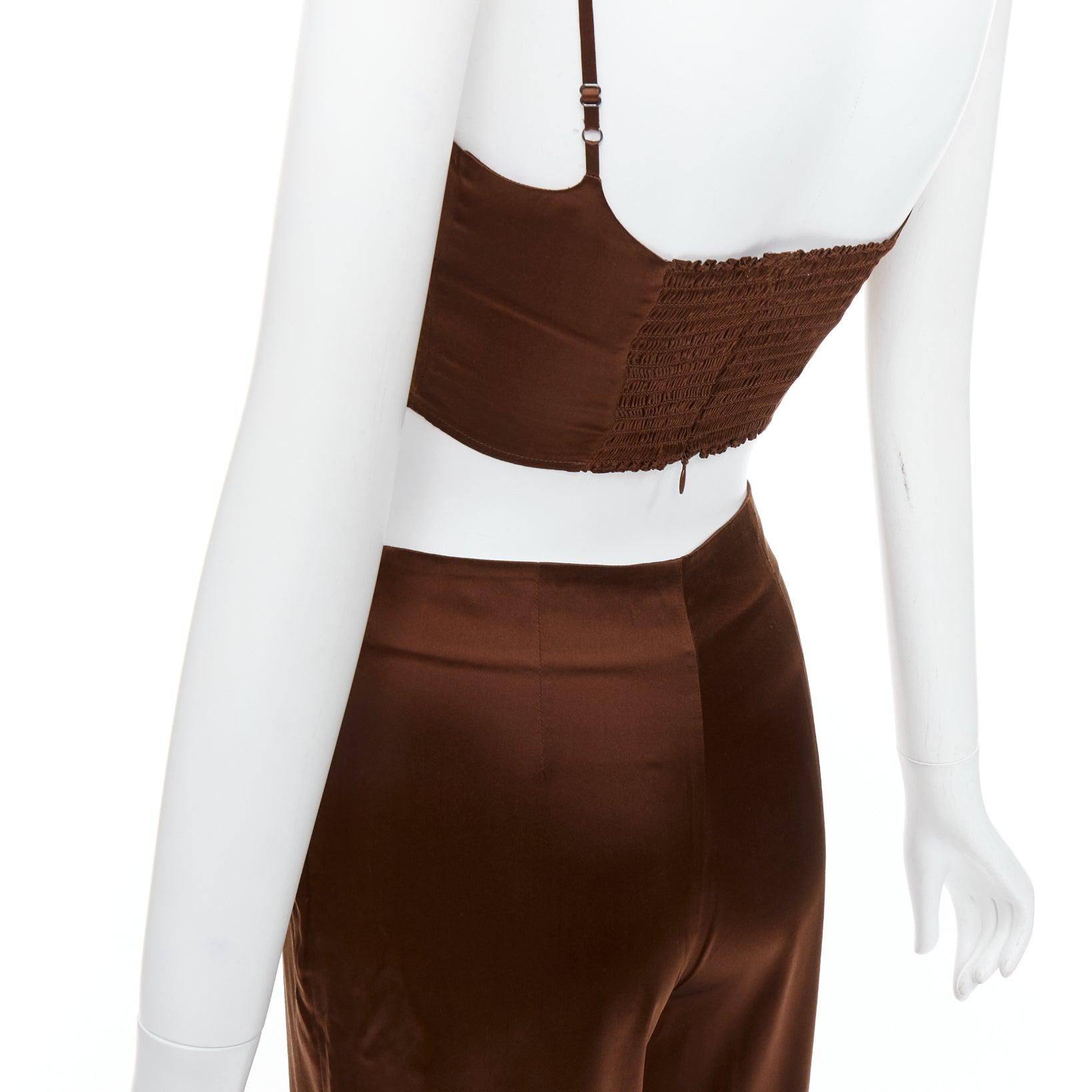 REFORMATION 100% seta marrone, top elasticizzato, pantaloni a gamba larga US0 XS in vendita 2