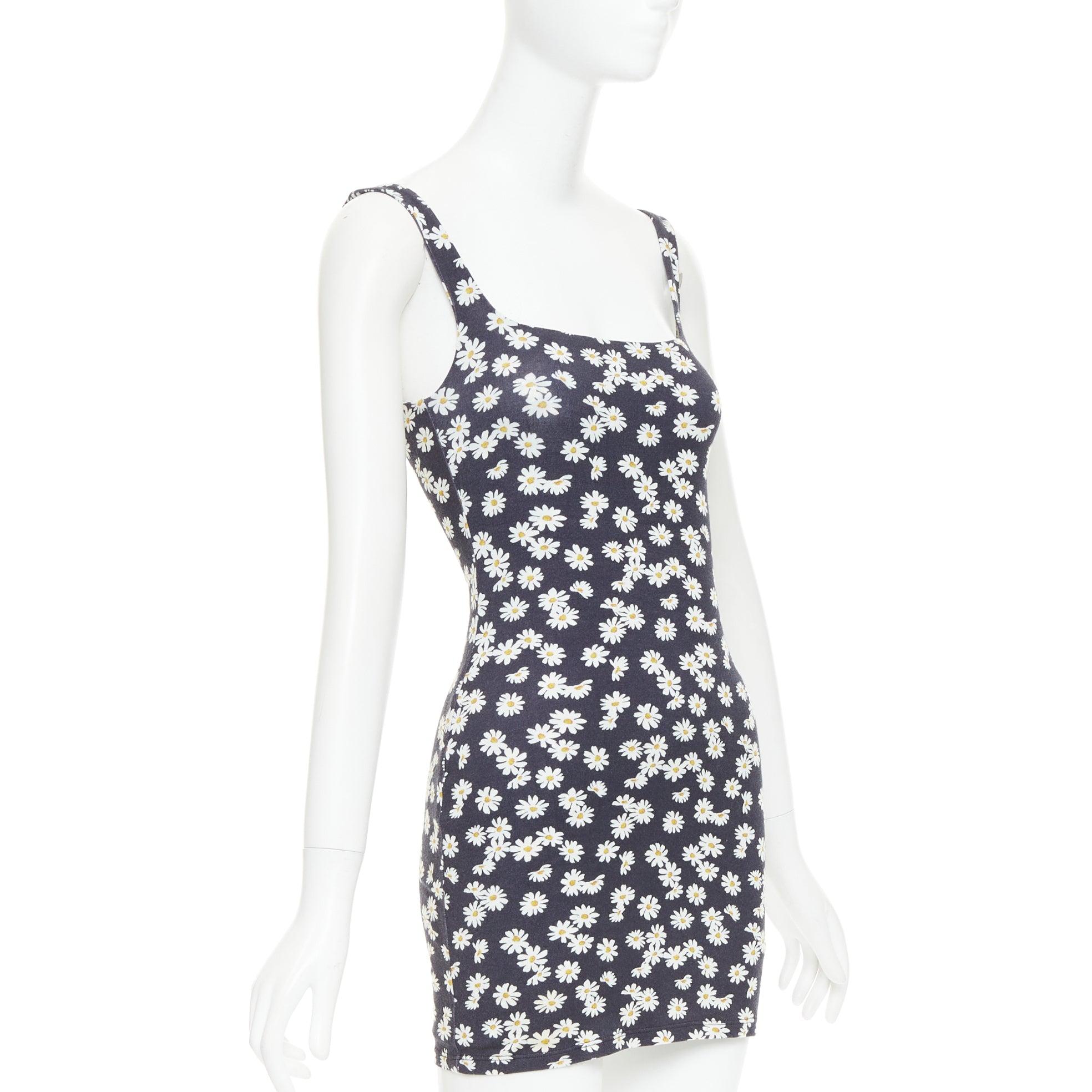 Gris REFORMATION Becky noir jaune tencel imprimé marguerite mini robe double épaisseur XS en vente
