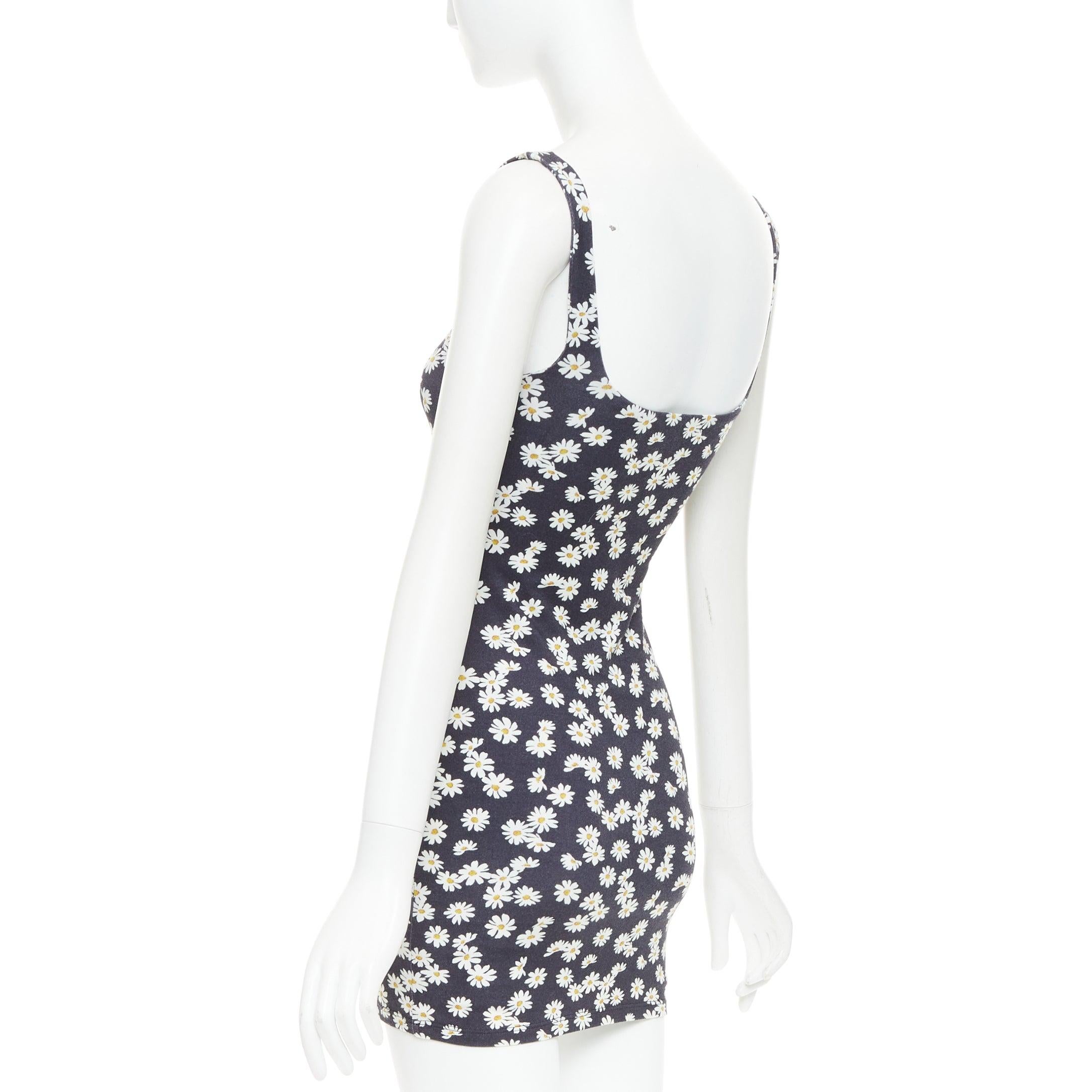 REFORMATION Becky noir jaune tencel imprimé marguerite mini robe double épaisseur XS en vente 1