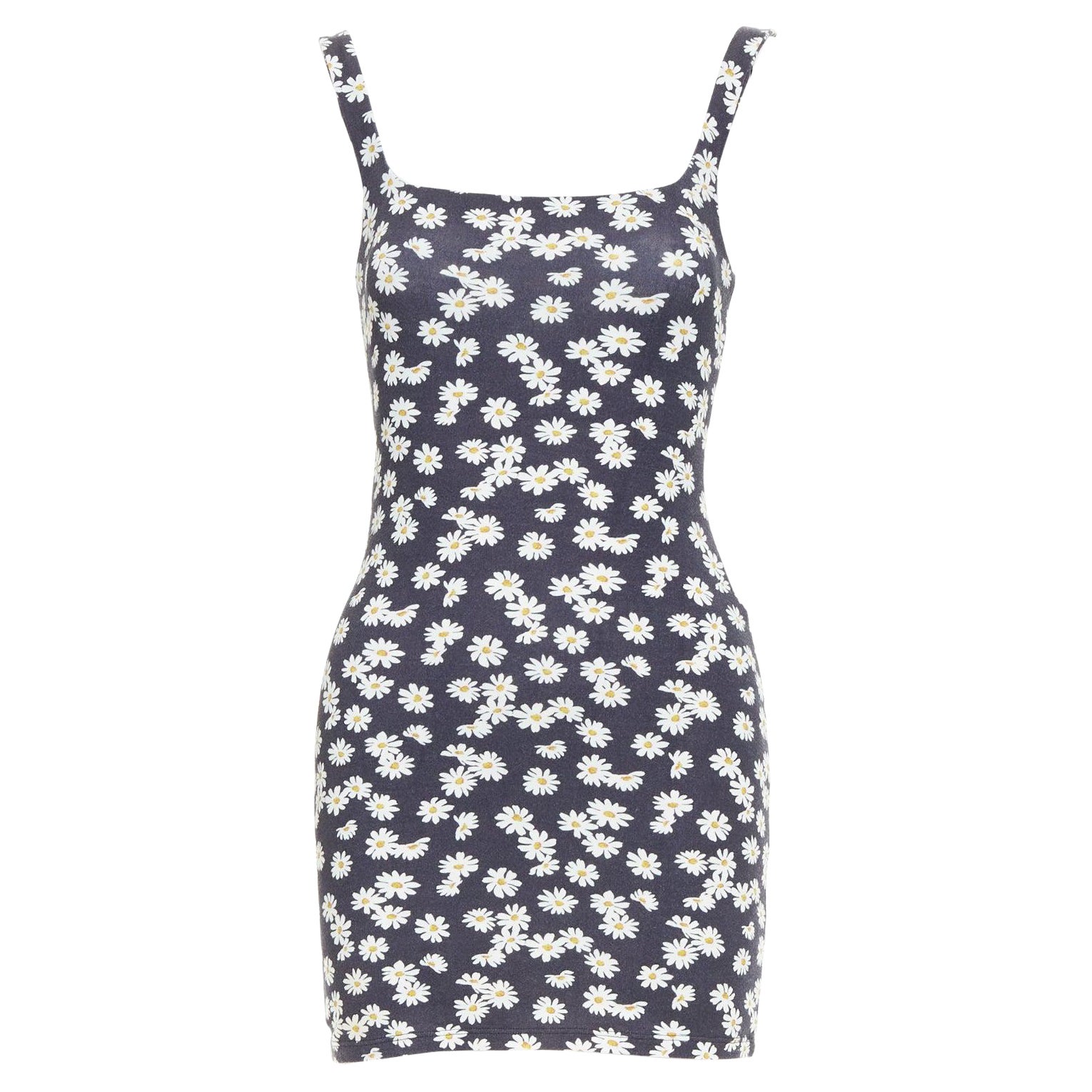 REFORMATION Becky noir jaune tencel imprimé marguerite mini robe double épaisseur XS en vente