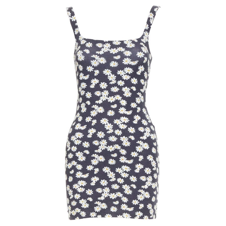 REFORMATION Becky black yellow tencel daisy print double layer mini dress  XS For Sale at 1stDibs