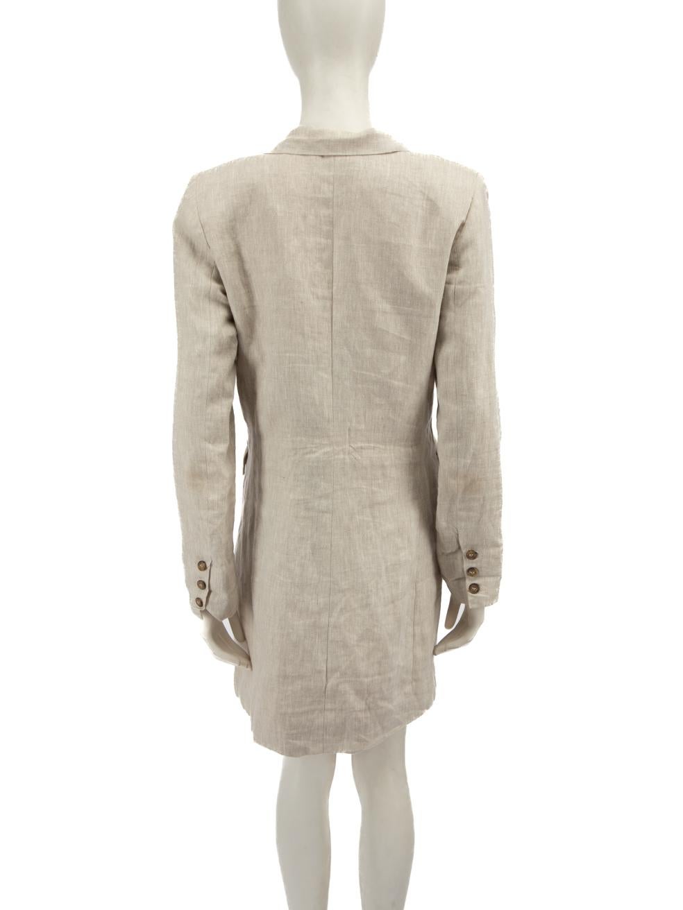 Reformation Beige Linen Buttoned Blazer Dress Size L In Good Condition For Sale In London, GB