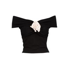 Reformation Black Flower Accent Off Shoulder Top Size XS Reformation Black Flower Accent Off Shoulder Top Size XS