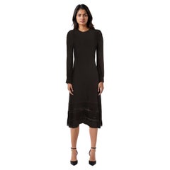 Reformation Schwarzes langärmeliges Midikleid mit Spitzeneinsatz Größe M