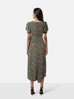 Reformation Black Midi Floral Printed Dress Size M