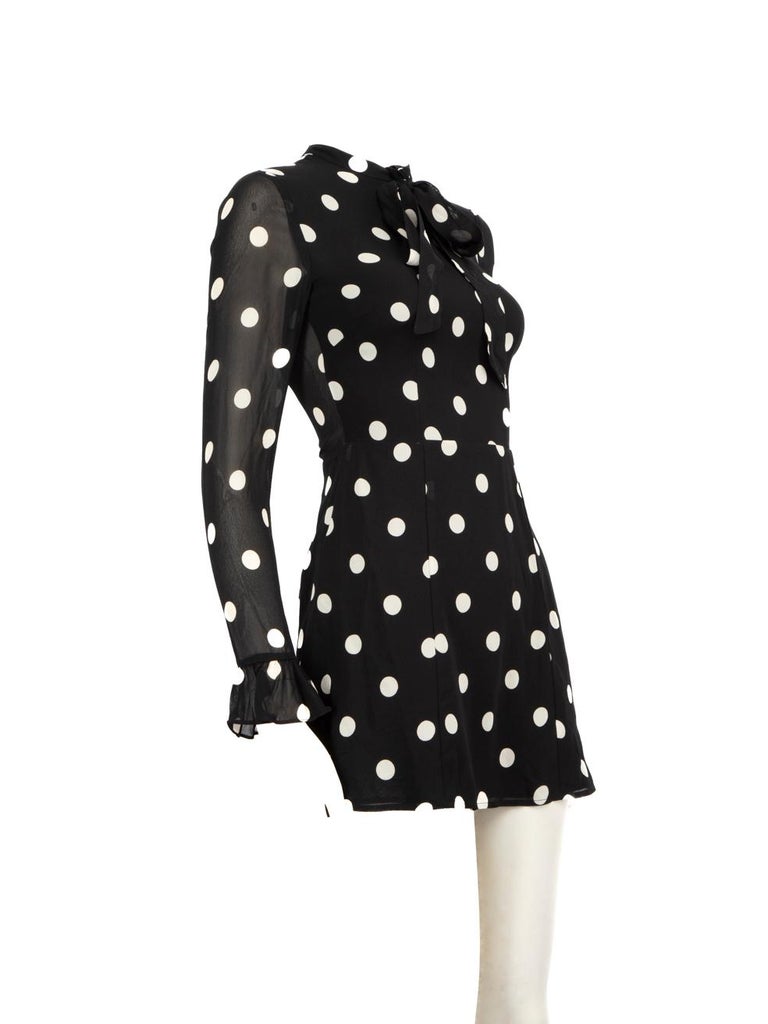Reformation Black Polka Dot Long Sleeves Dress Size XXS at 1stDibs