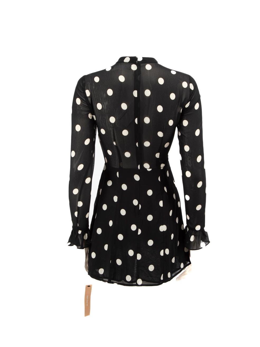 Reformation Black Polka Dot Long Sleeves Dress Size XXS In New Condition For Sale In London, GB