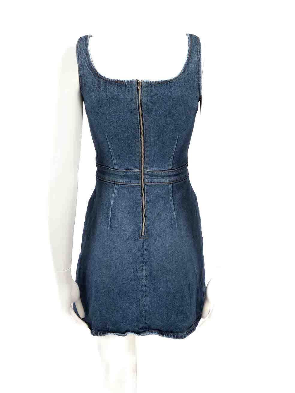 Reformation Blue Denim Pinafore Mini Dress Size XS In Good Condition In London, GB