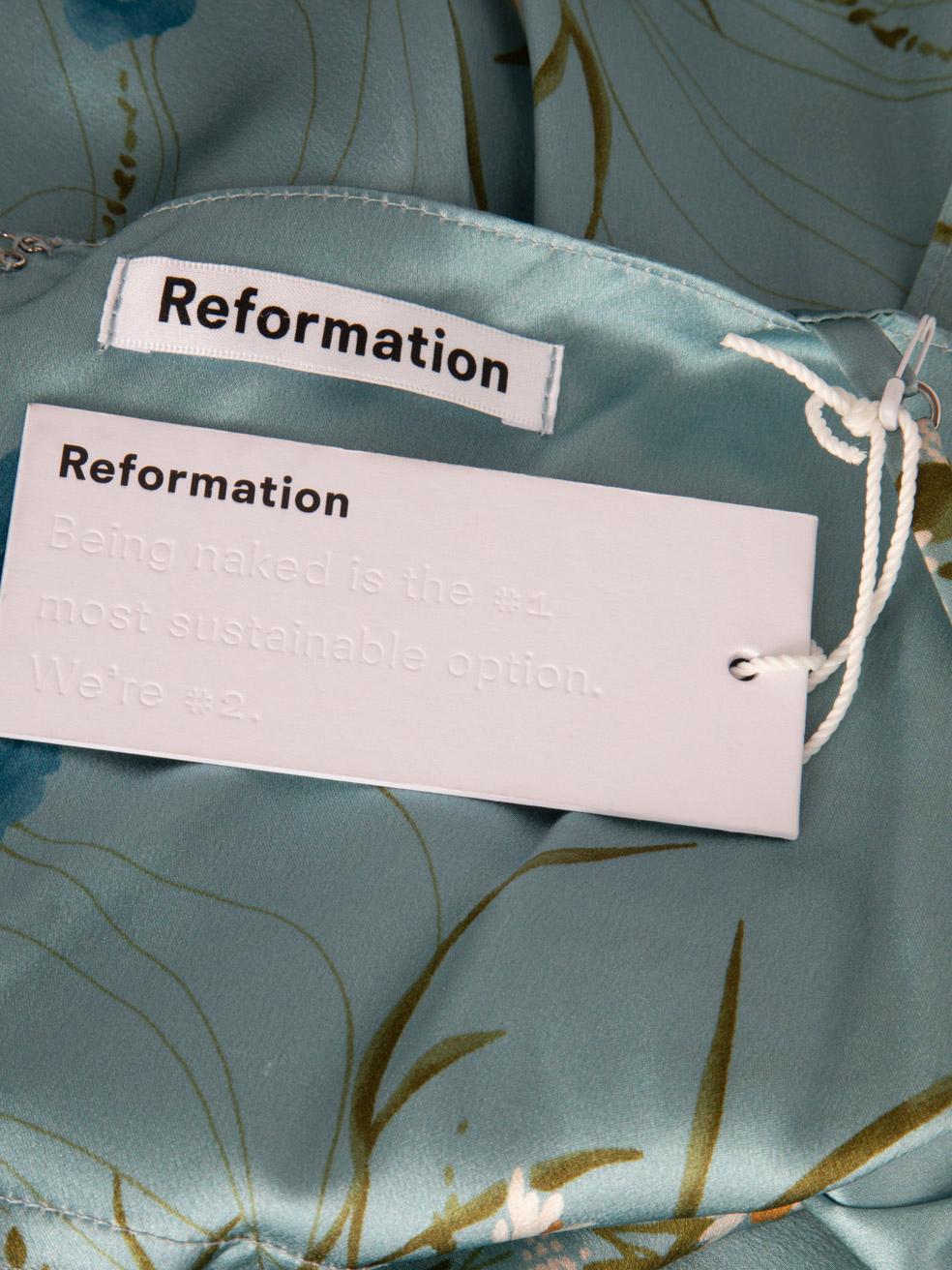 Reformation Blue Silk Daisy Print Dress Size M In New Condition For Sale In London, GB