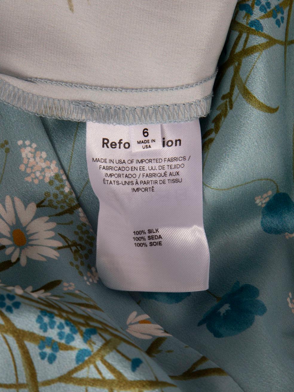 Women's Reformation Blue Silk Daisy Print Dress Size M For Sale