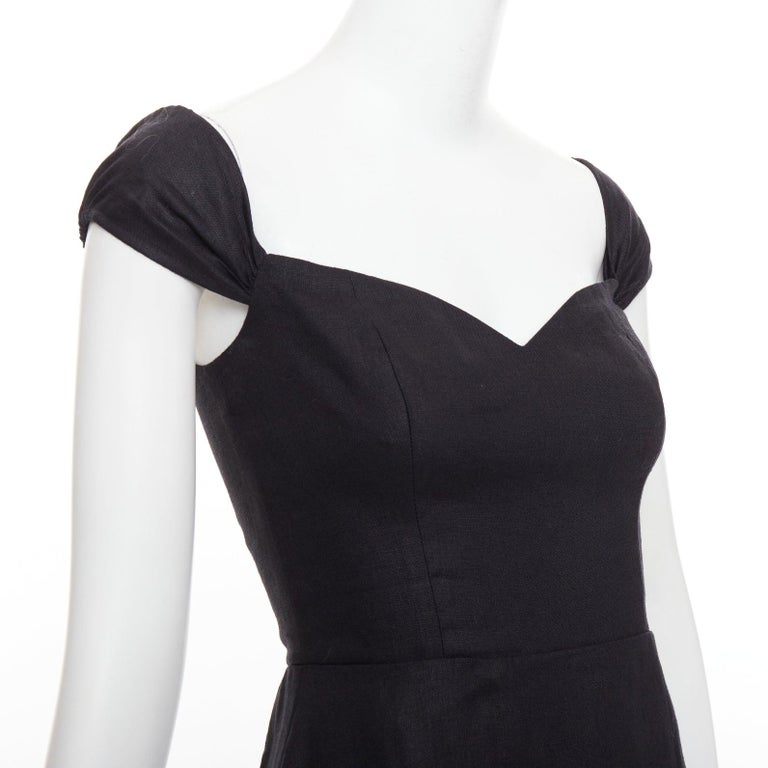 REFORMATION Bridgton black 100% linen cap sleeves sweetheart midi dress US2  S For Sale at 1stDibs
