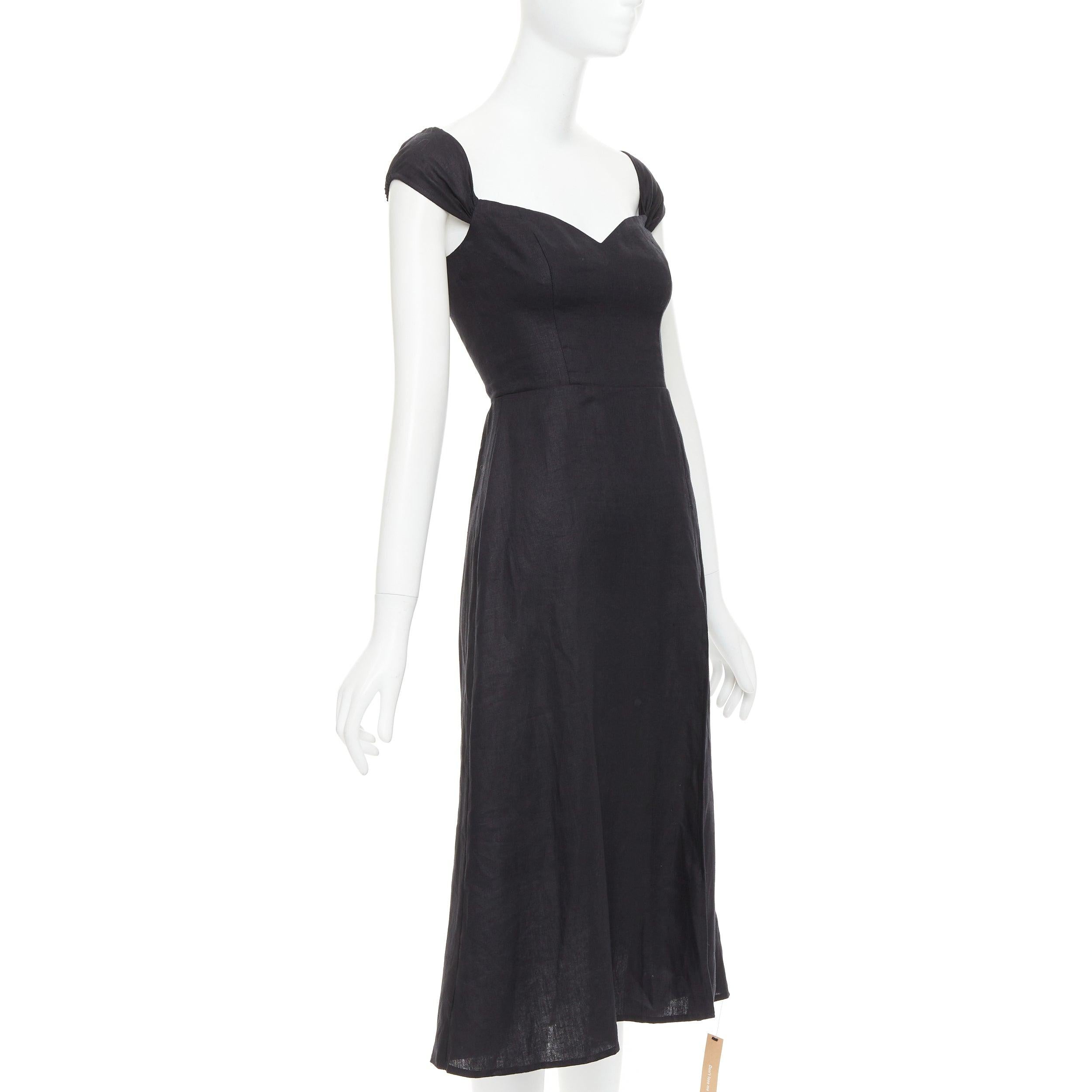 Nero REFORMATION Bridgton nero 100% lino con maniche a cappuccio e abito midi a cuore US2 S in vendita