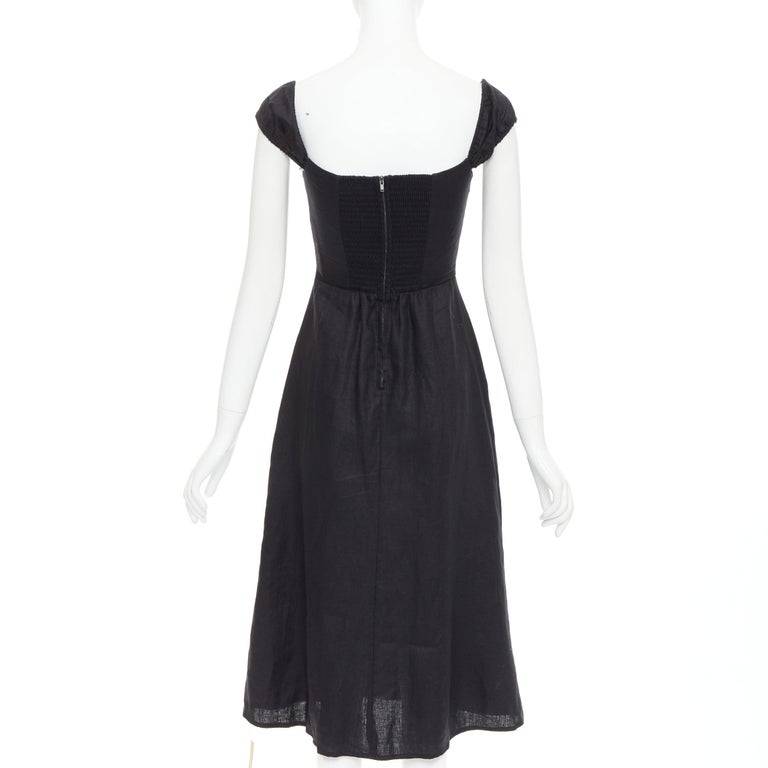 REFORMATION Bridgton black 100% linen cap sleeves sweetheart midi dress US2 S For Sale at 1stDibs REFORMATION Bridgton black 100% linen cap sleeves sweetheart midi dress US2 S For Sale at 1stDibs