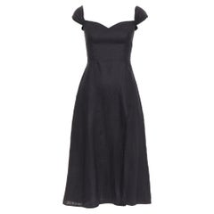 REFORMATION Bridgton black 100% linen cap sleeves sweetheart midi dress US2 S