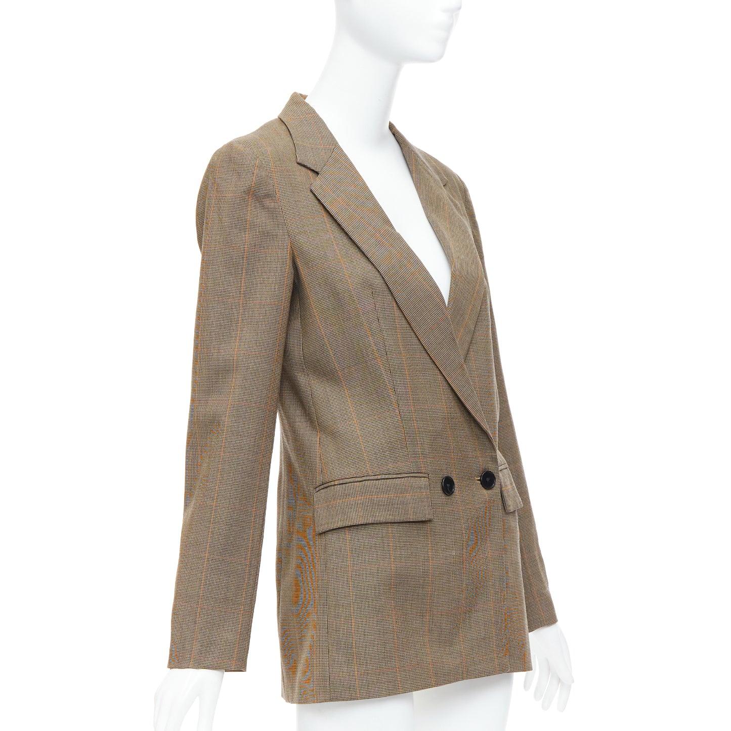 Brown REFORMATION brown eco friendly surplus fabric checkered blazer XS For Sale