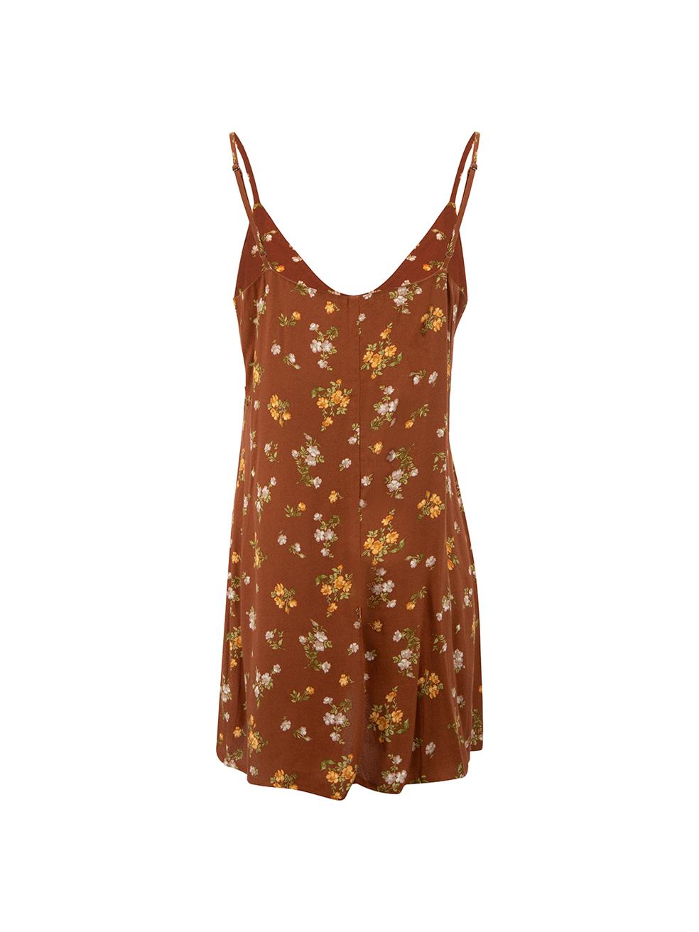 Reformation Brown Floral Sleeveless Mini Dress Size M In Excellent Condition For Sale In London, GB