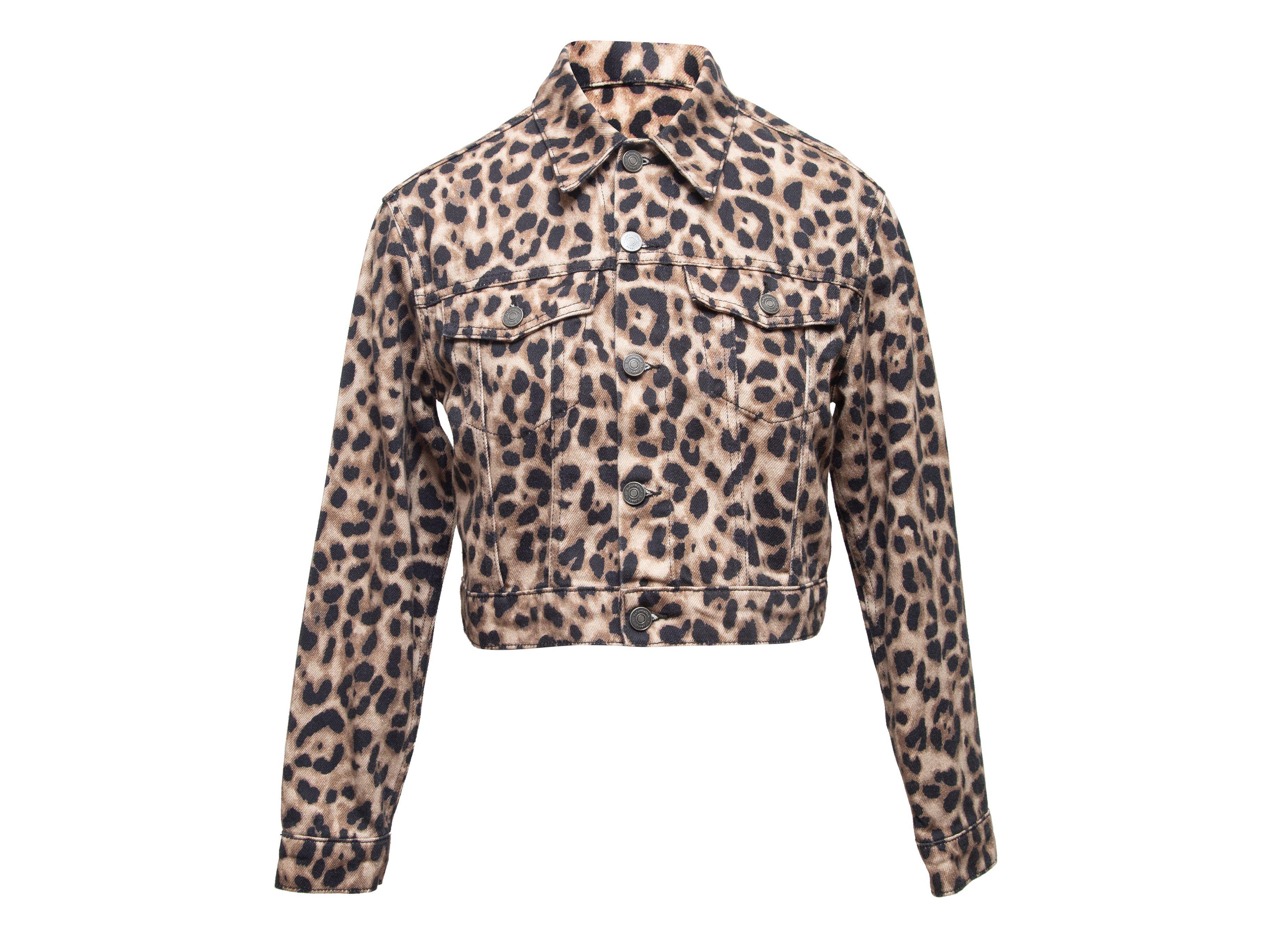 Reformation Brown & Multicolor Leopard Print Denim Jacket In Good Condition In New York, NY