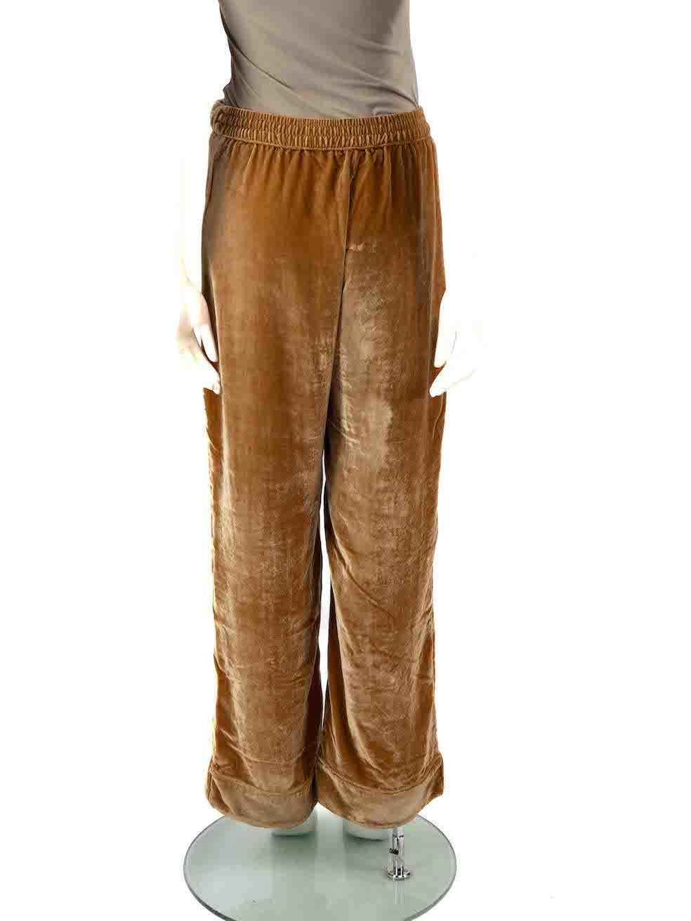 Reformation Brown Velvet Wide Leg Trousers Size S In Good Condition For Sale In London, GB