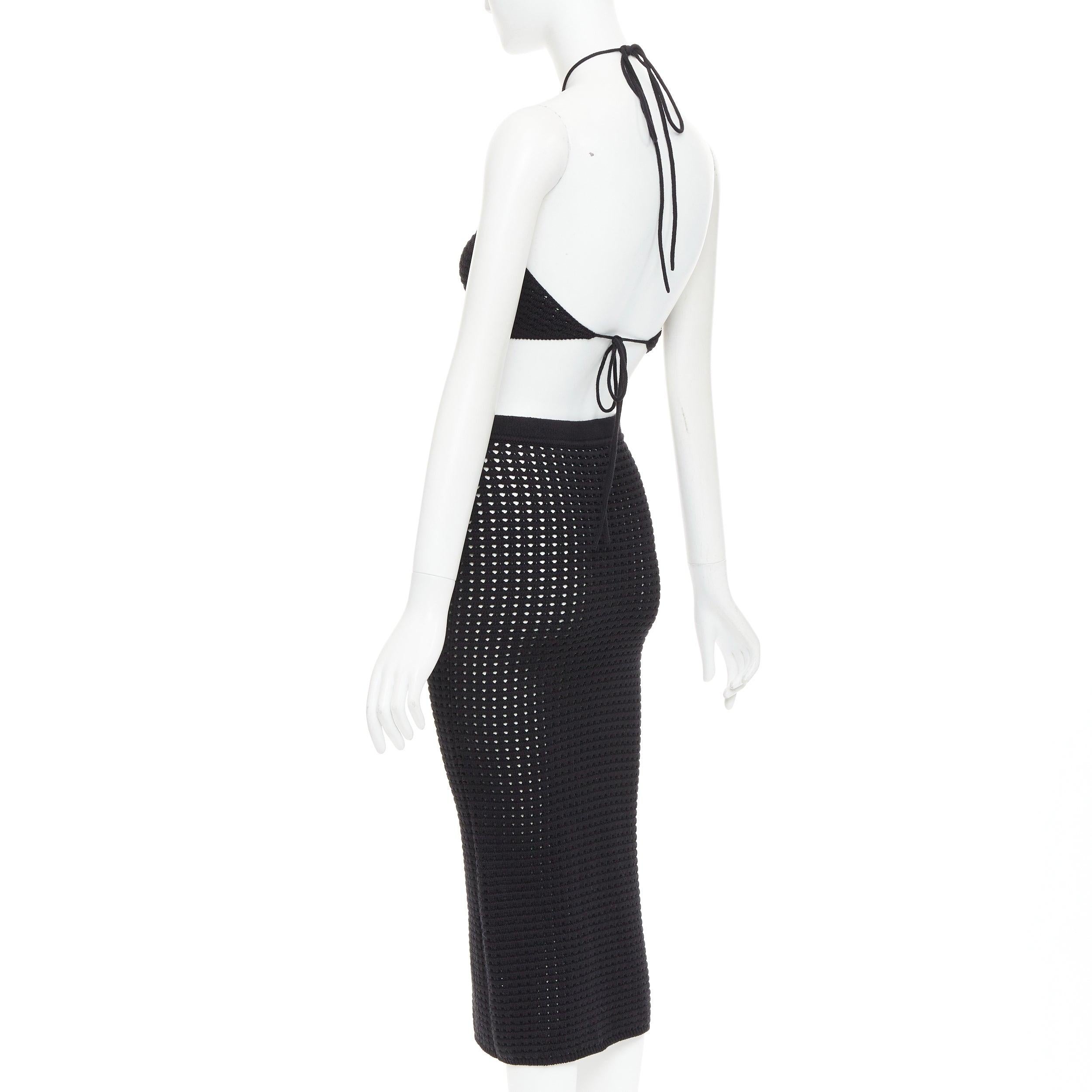 REFORMATION CIRCA nero in cotone organico, maglia aperta, top e gonna XS in vendita 1