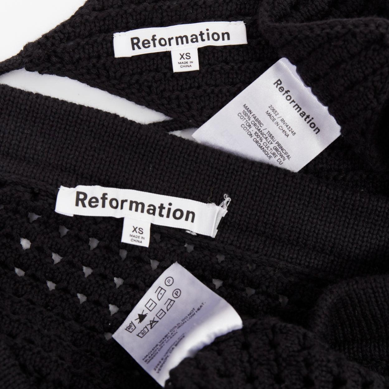 REFORMATION CIRCA nero in cotone organico, maglia aperta, top e gonna XS in vendita 3