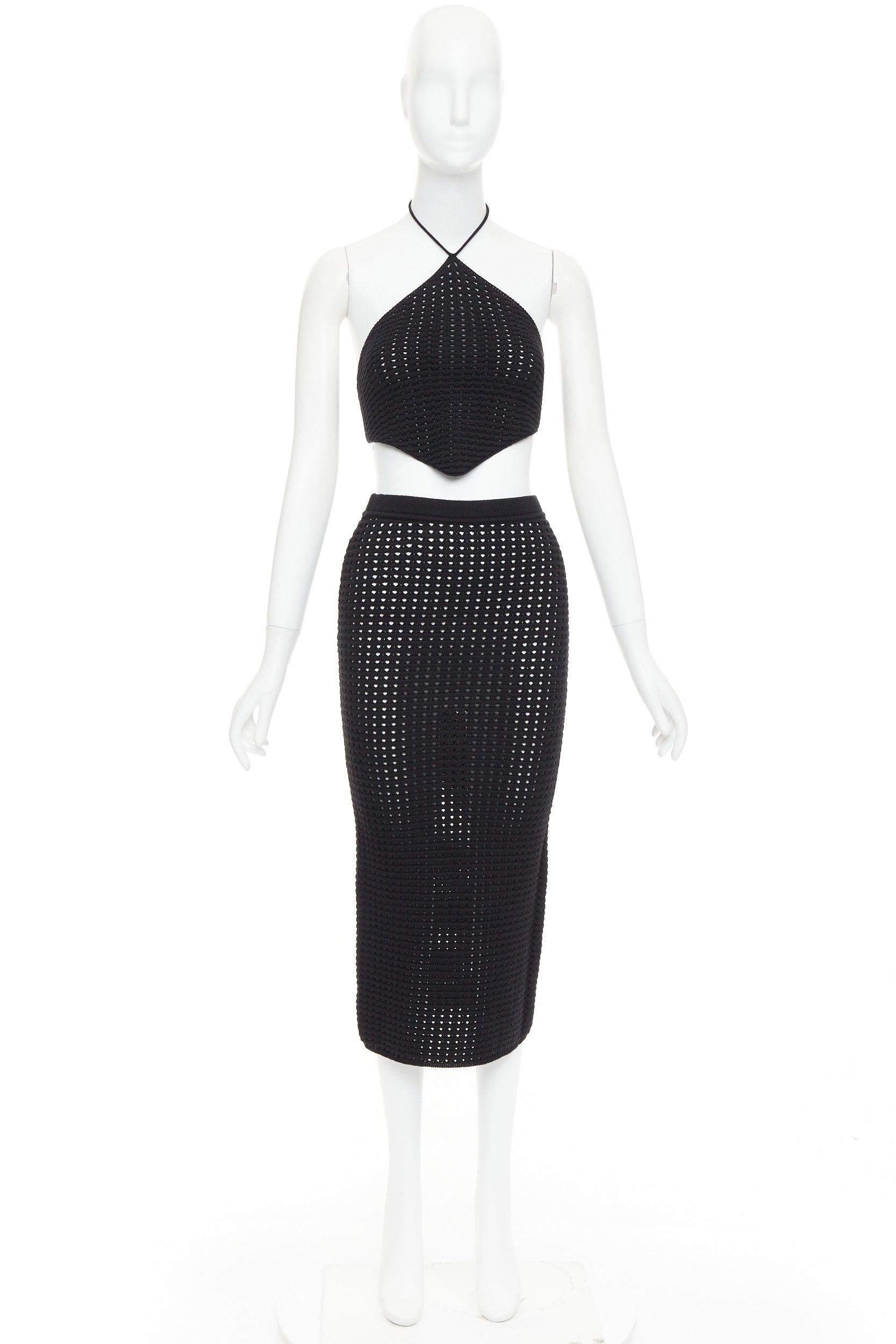 REFORMATION CIRCA nero in cotone organico, maglia aperta, top e gonna XS in vendita 4