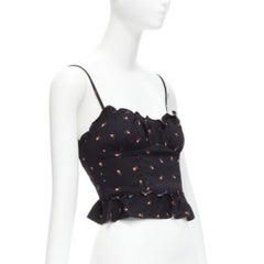 REFORMATION Clarice red rose print black crepe ruffle tank top US0 XS