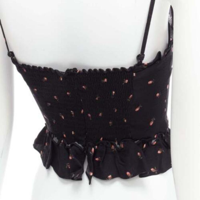 Grigio REFORMATION Clarice canotta con volant in crêpe nero stampato a rose rosse US0 XS in vendita