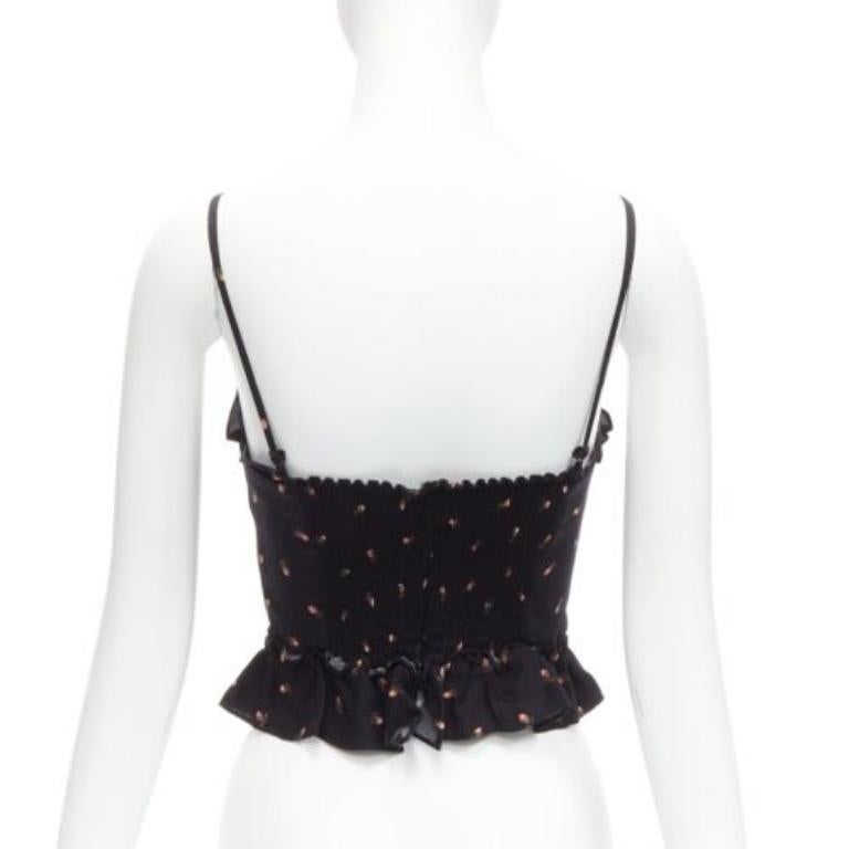 Donna REFORMATION Clarice canotta con volant in crêpe nero stampato a rose rosse US0 XS in vendita