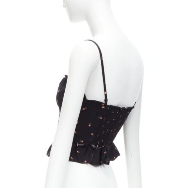 REFORMATION Clarice canotta con volant in crêpe nero stampato a rose rosse US0 XS in vendita 1