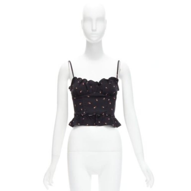 REFORMATION Clarice canotta con volant in crêpe nero stampato a rose rosse US0 XS in vendita 4