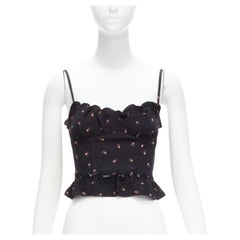 REFORMATION Clarice red rose print black crepe ruffle tank top US0 XS