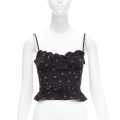 REFORMATION Clarice red rose print black crepe ruffle tank top US0 XS