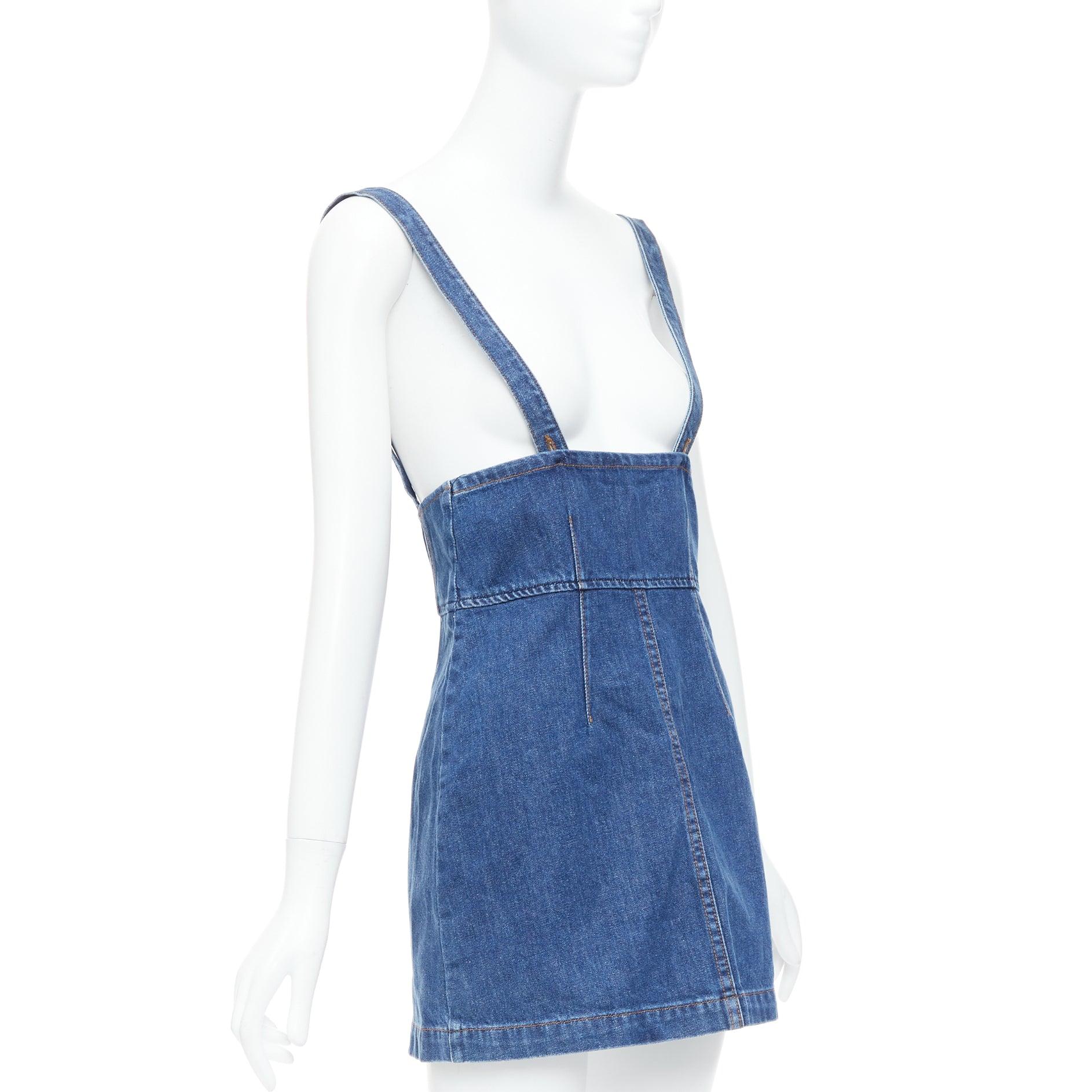 Blue REFORMATION Corset blue washed denim back zip dungaree dress US2 S