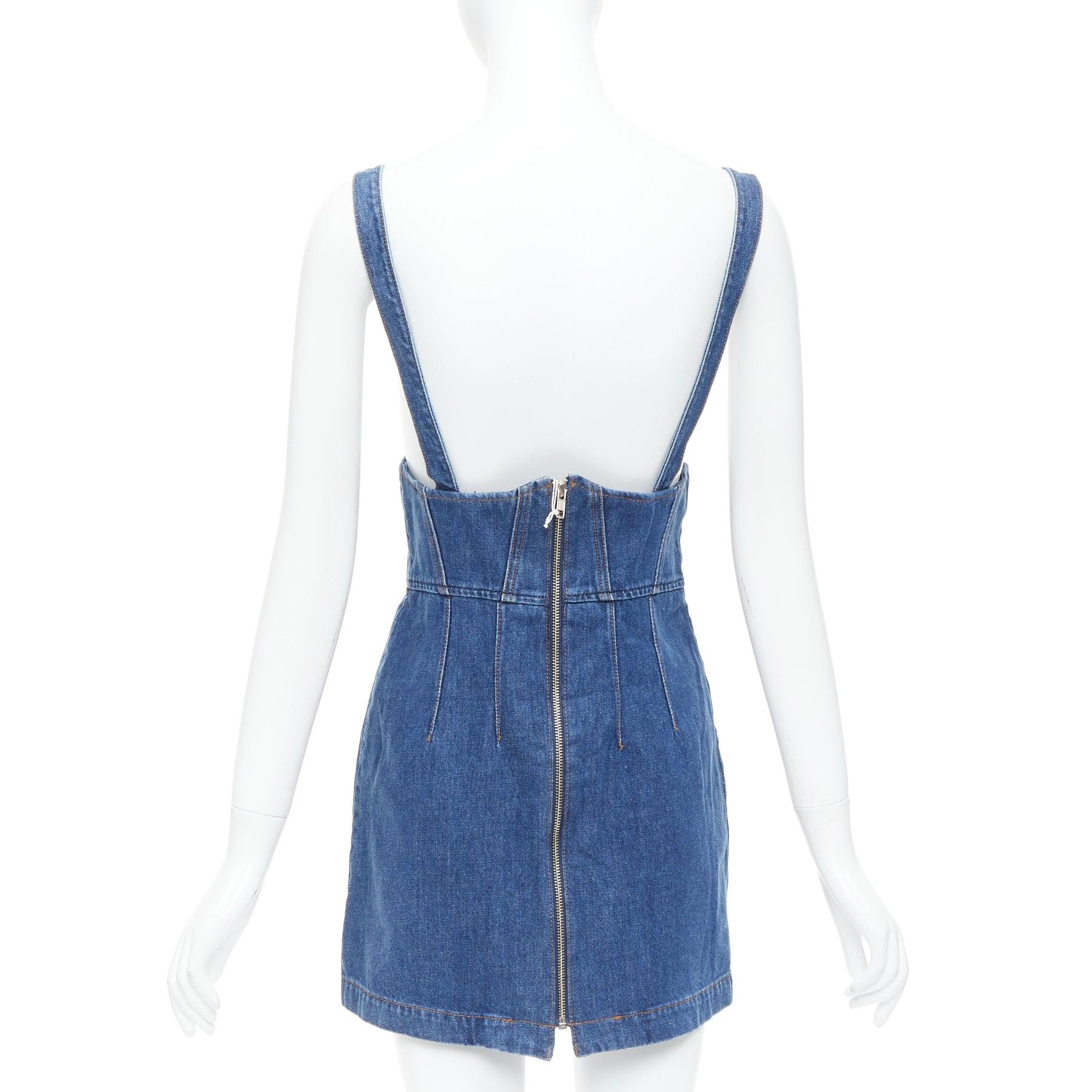 Women's REFORMATION Corset blue washed denim back zip dungaree dress US2 S