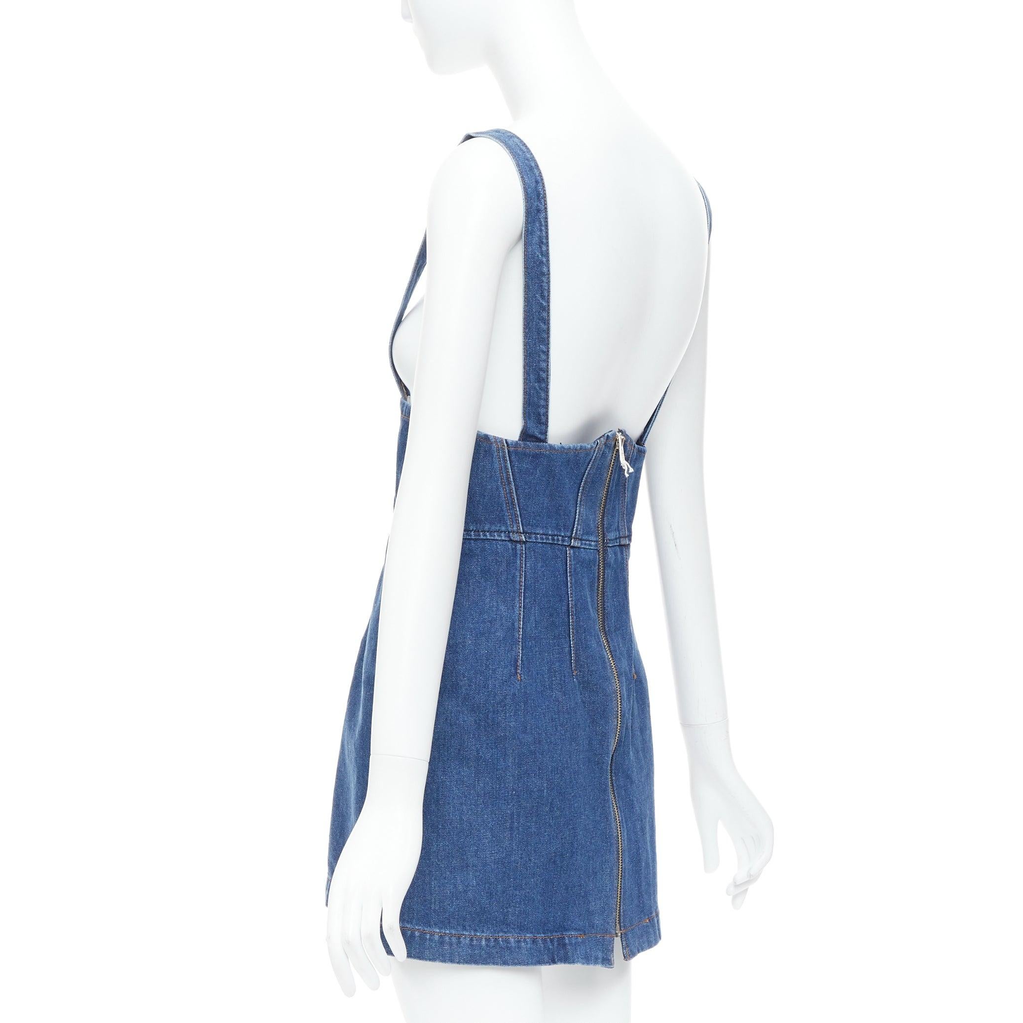 REFORMATION Corset blue washed denim back zip dungaree dress US2 S 1