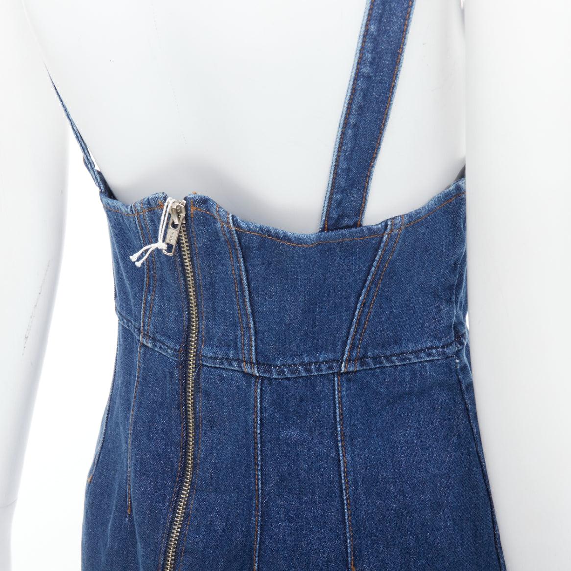 REFORMATION Corset blue washed denim back zip dungaree dress US2 S 2