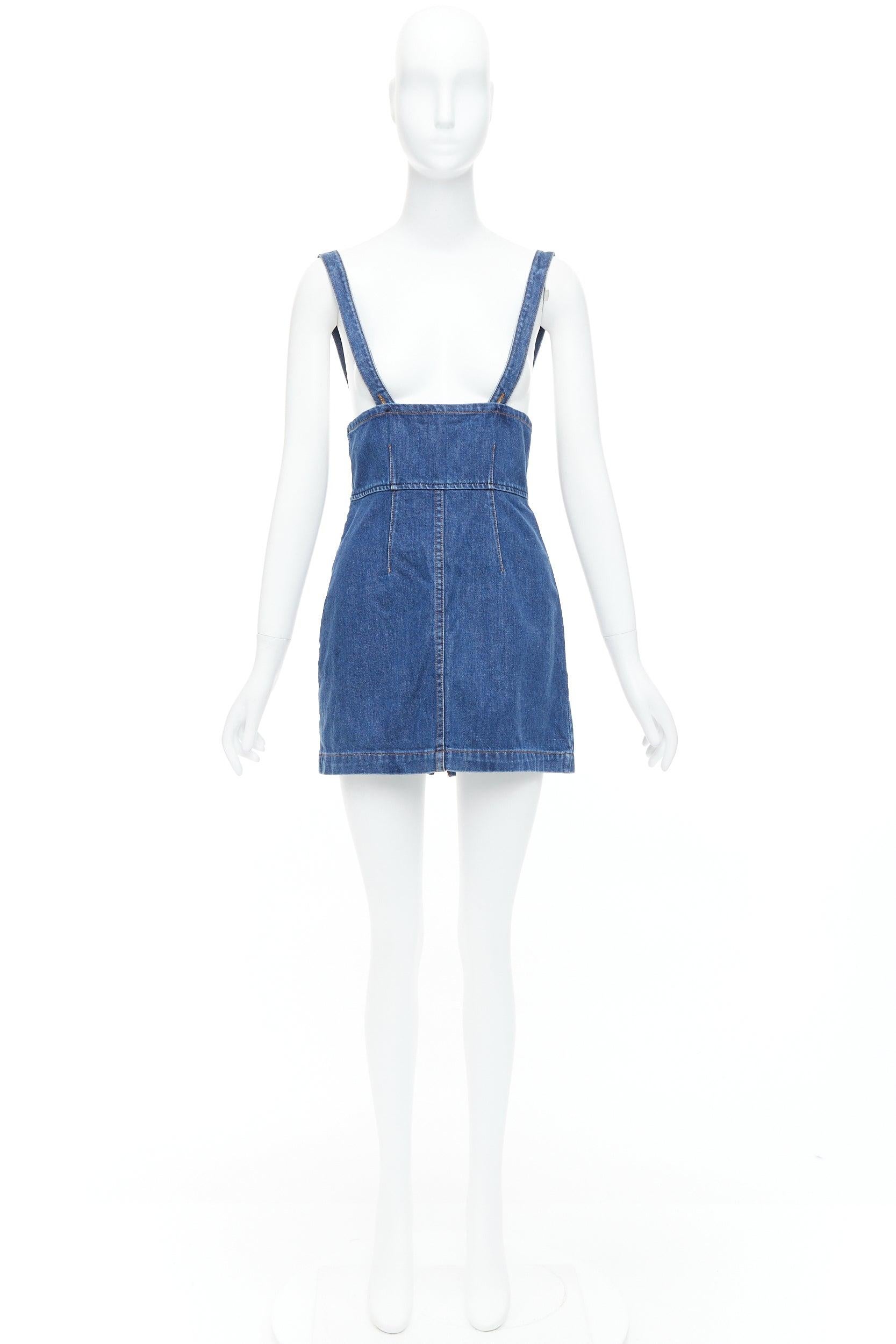 REFORMATION Corset blue washed denim back zip dungaree dress US2 S 4