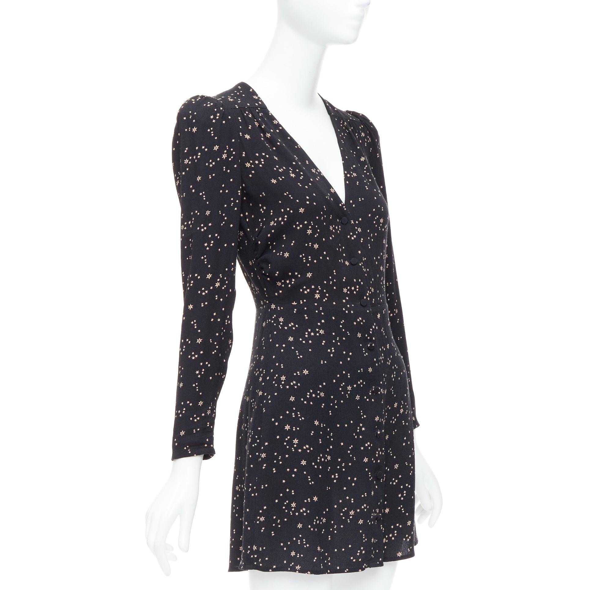 Nero REFORMATION Courtney nero stampa stelle galattiche collo a V mini abito US2 S in vendita
