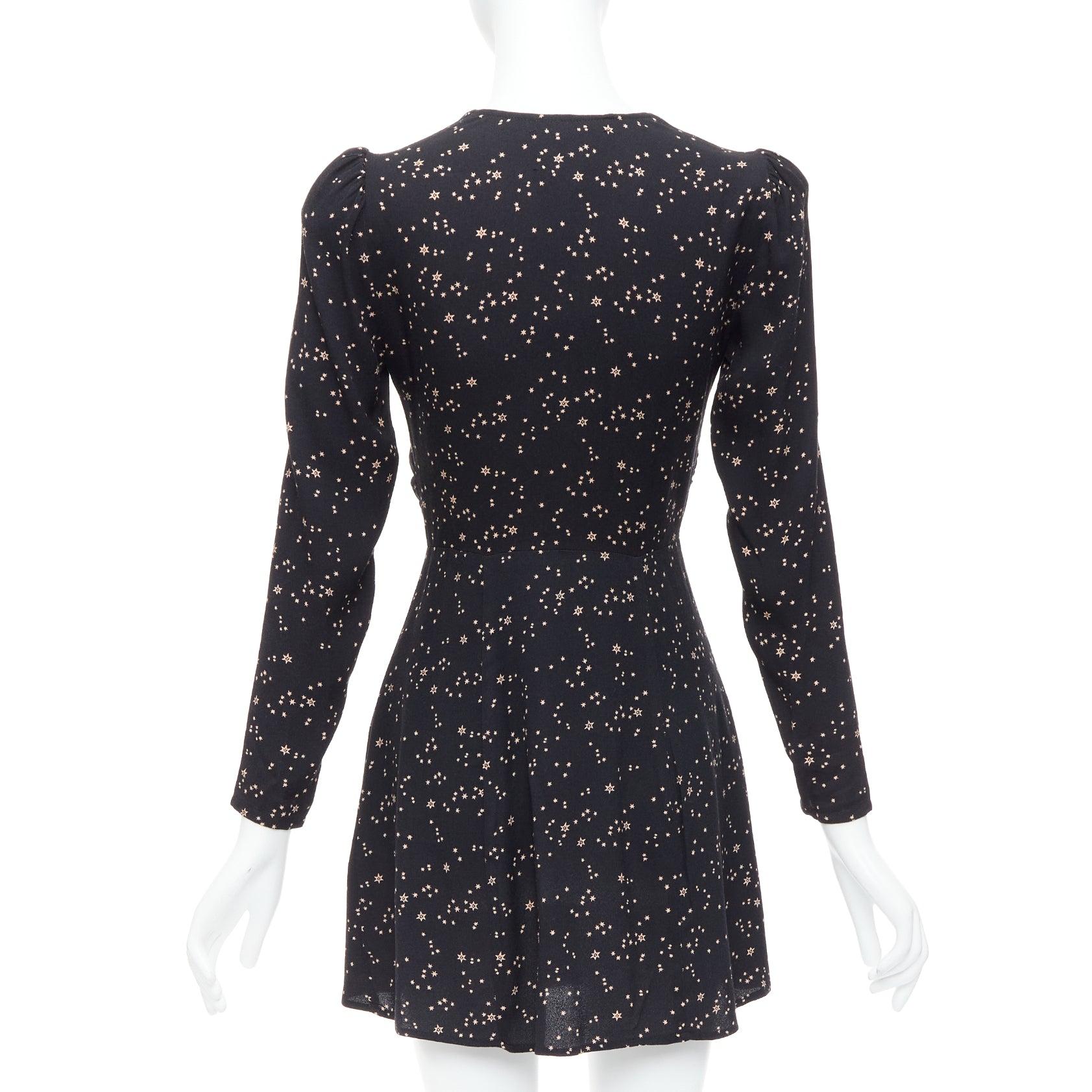 Donna REFORMATION Courtney nero stampa stelle galattiche collo a V mini abito US2 S in vendita