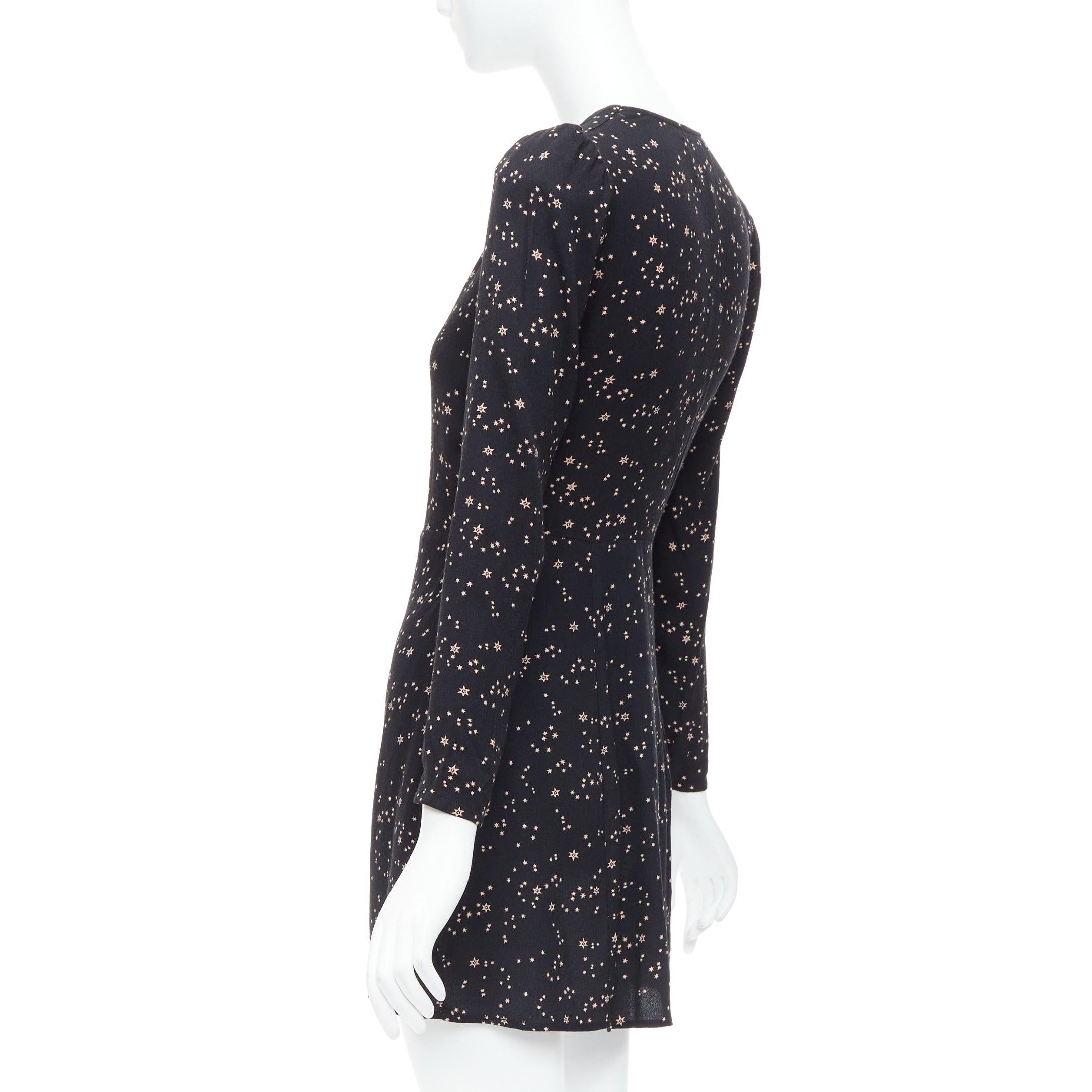 REFORMATION Courtney nero stampa stelle galattiche collo a V mini abito US2 S in vendita 1