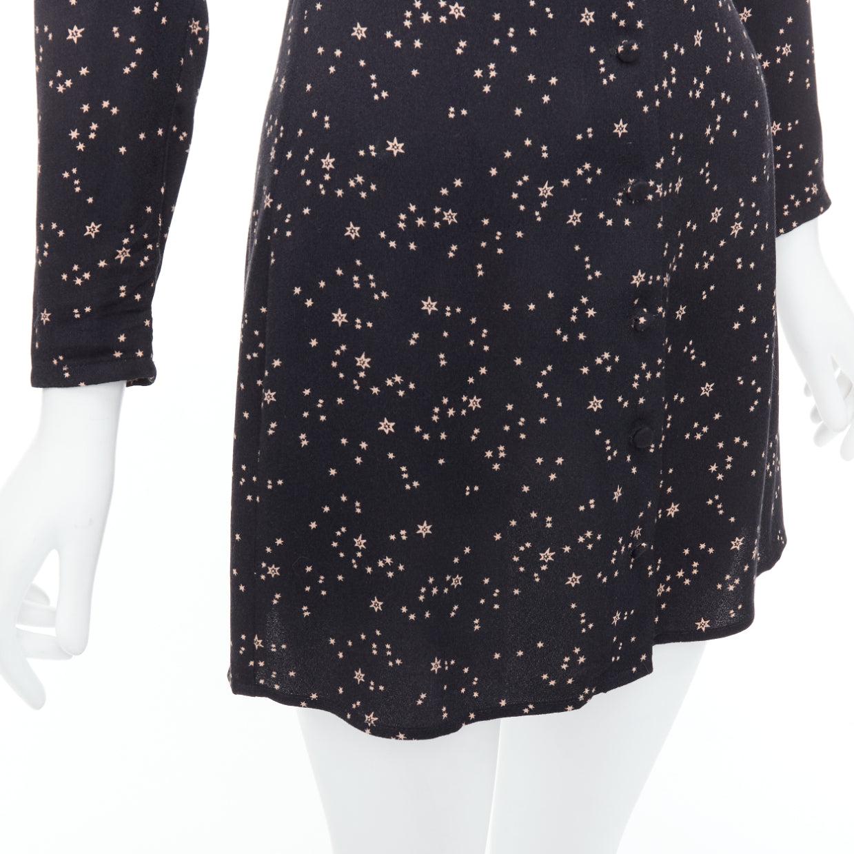 REFORMATION Courtney nero stampa stelle galattiche collo a V mini abito US2 S in vendita 2