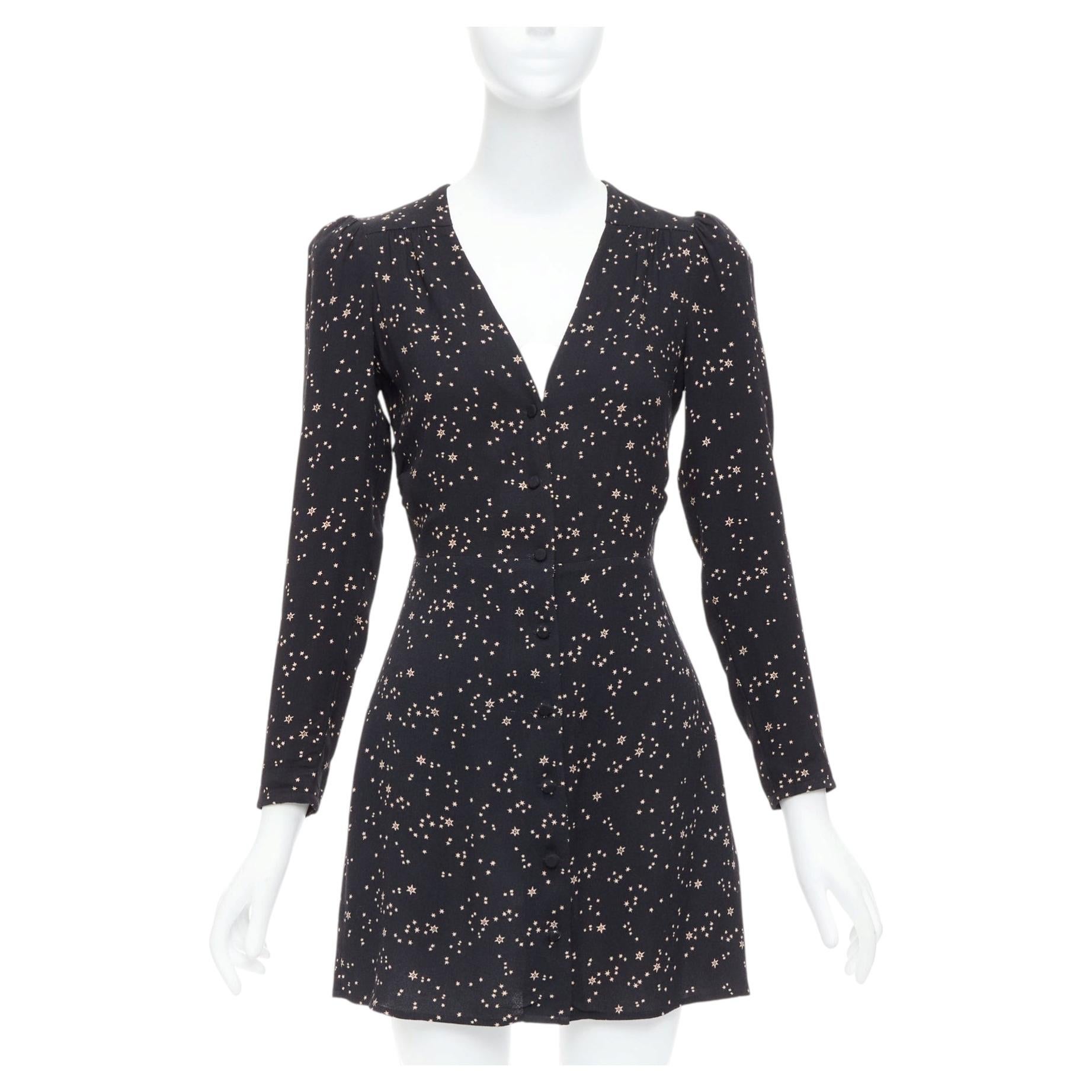 REFORMATION Courtney black star galactic print V neck mini dress US2 S