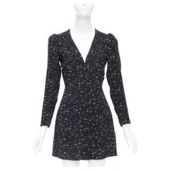 REFORMATION Courtney nero stampa stelle galattiche collo a V mini abito US2 S