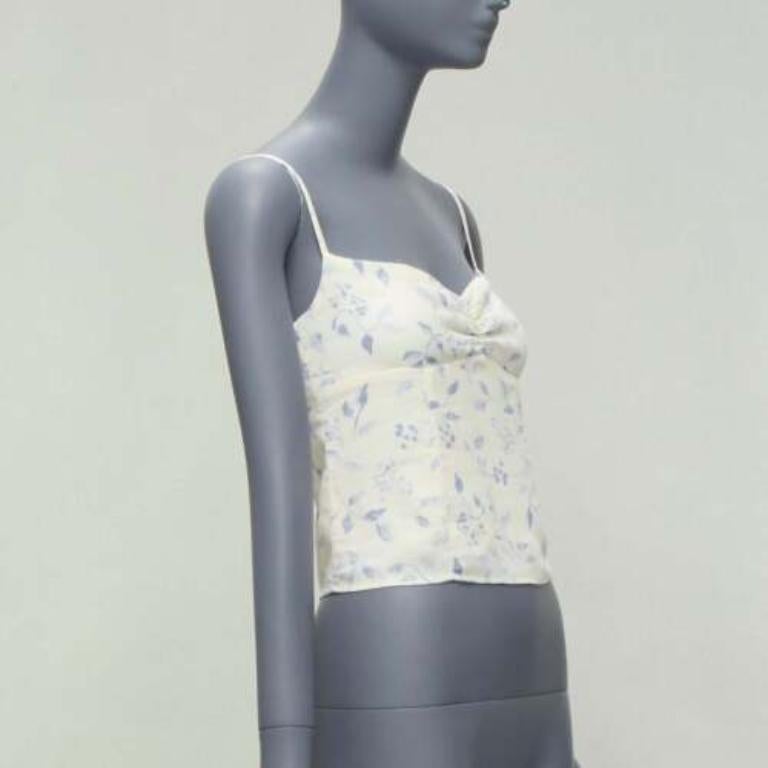 Blanc REFORMATION débardeur rétro à fronces imprimé floral bleu crème US2 S en vente