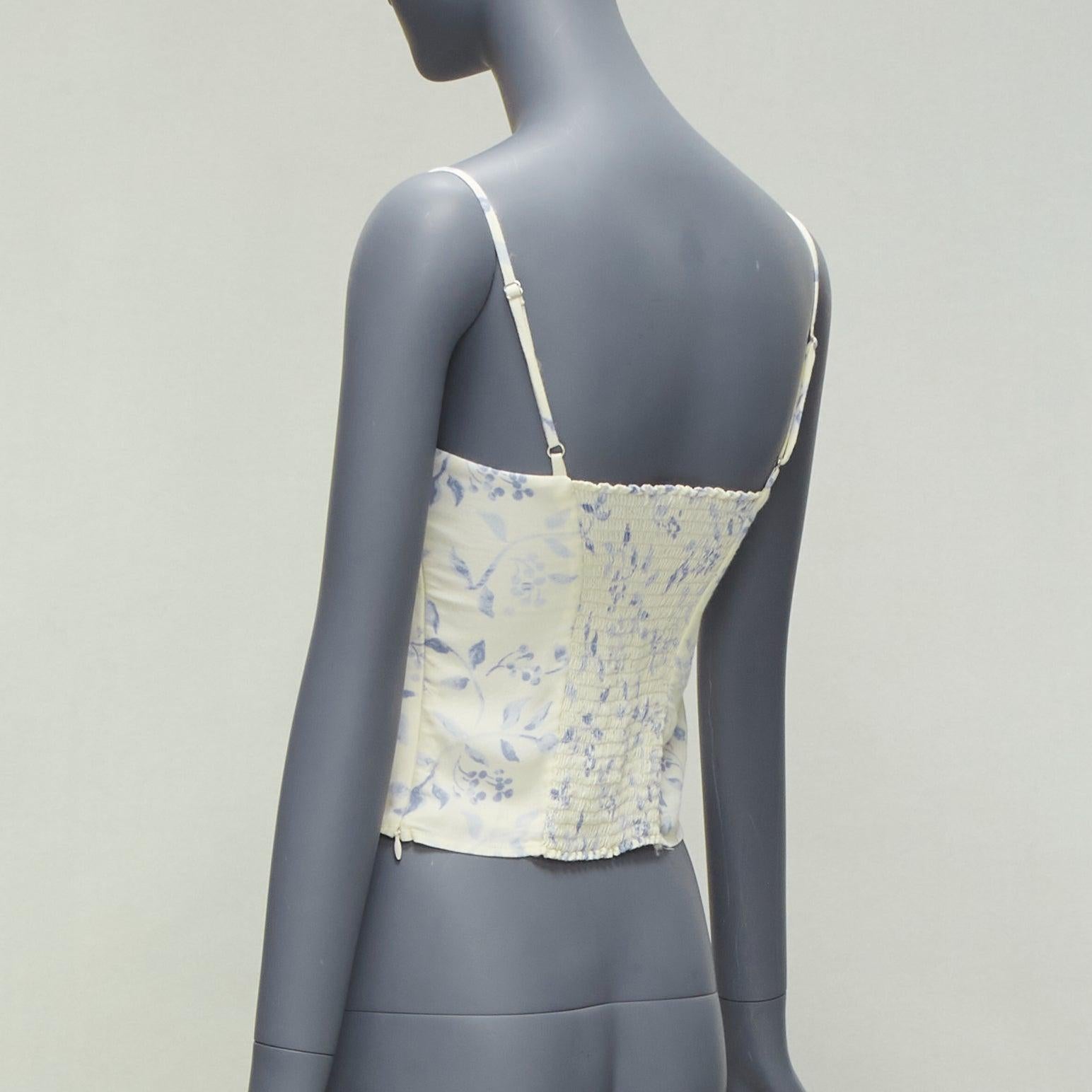 REFORMATION cream blue floral print retro ruched tank top US2 S 1