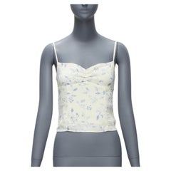 REFORMATION cream blue floral print retro ruched tank top US2 S