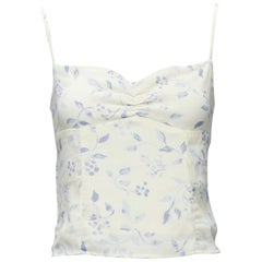 REFORMATION cream blue floral print retro ruched tank top US2 S